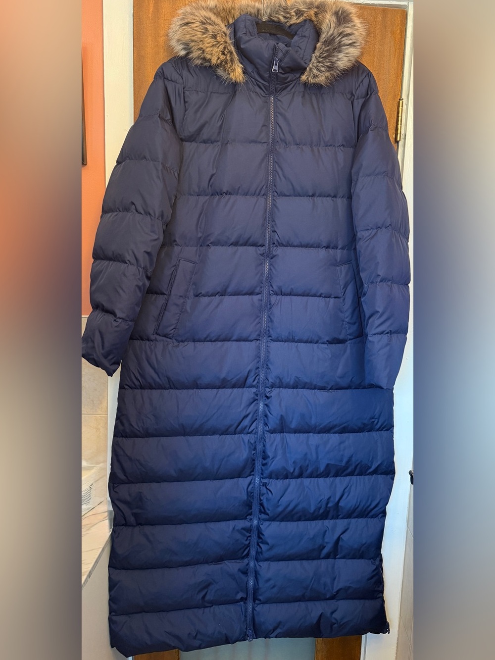 Lands’ End Max 600 Down Long Maxi Deep Sea Navy Hooded Winter Coat XL/T 18